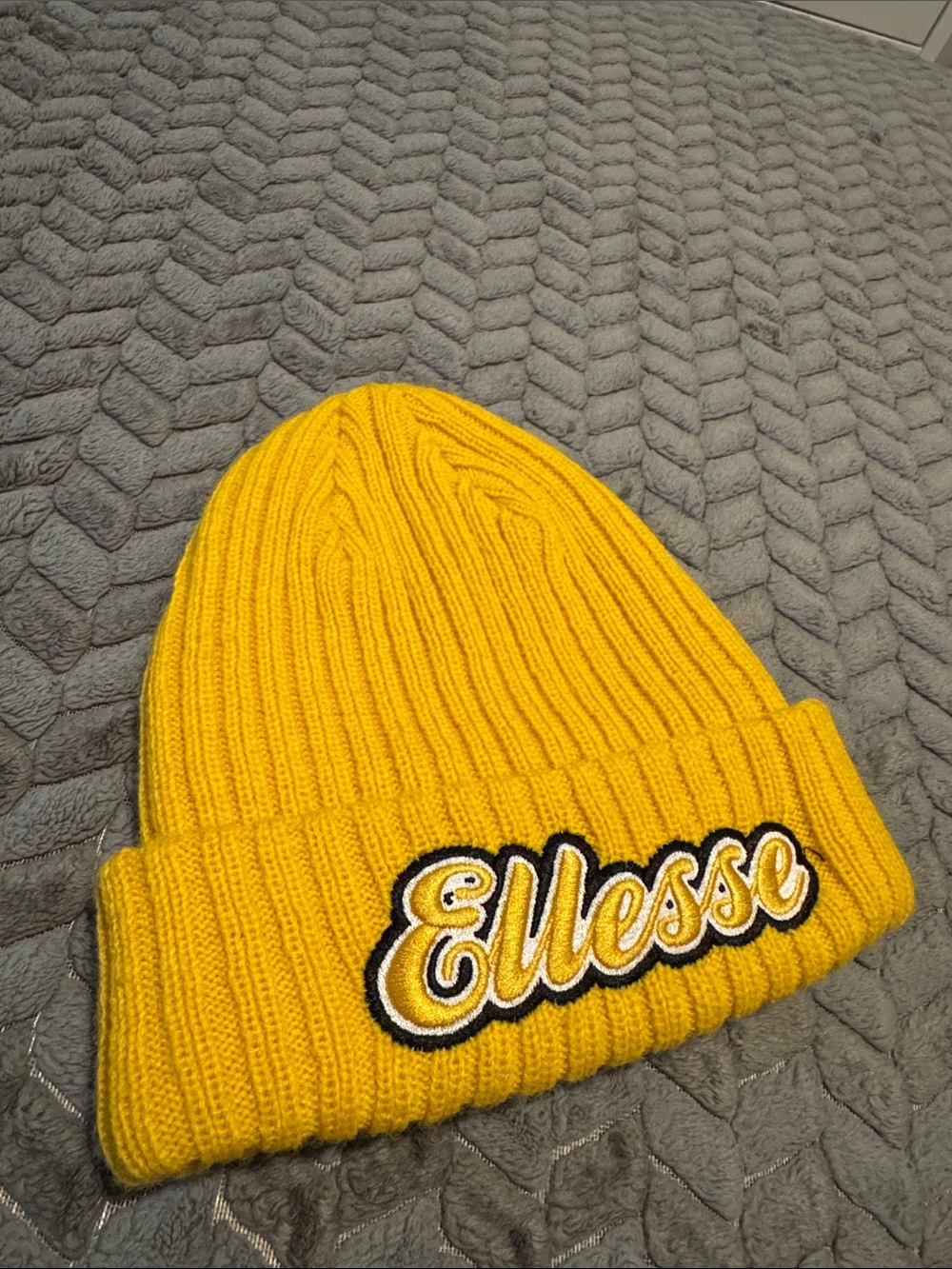 Ellesse Mustard Yellow Ribbed Logo Beanie